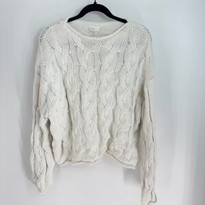 Honey Mango Cable Chunky Knit Crewneck Sweater